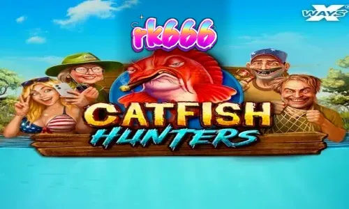 Tampilan visual slot Catfish Hunters dengan latar belakang sungai dan elemen memancing